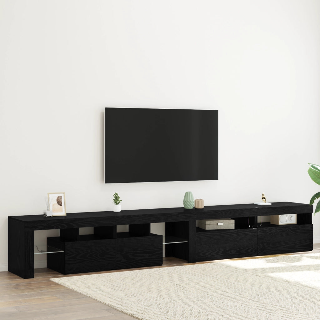 Mobili TV 3 pz con luci LED in rovere nero e legno ingegnerizzato