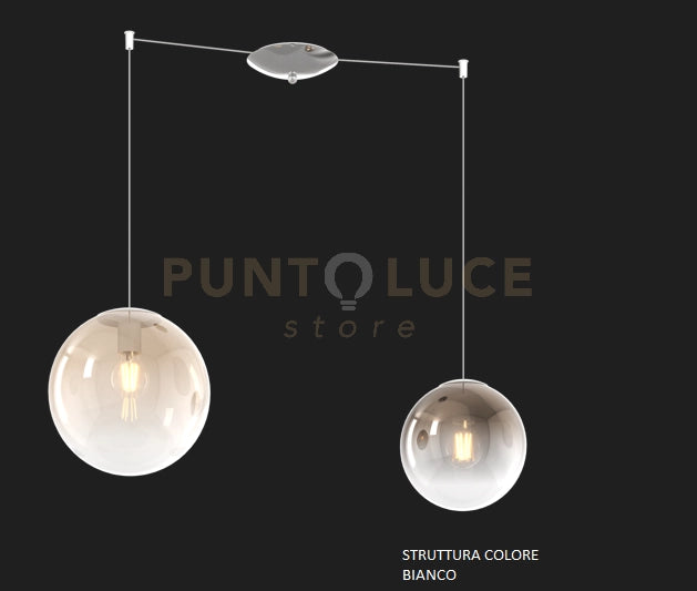 SOSP. BIANCO 2 LUCI SPOSTABILE VETRI (1 PICCOLO AMBRA+1 MEDIO BRONZO) 1194BI-S2 S MIX-AB
