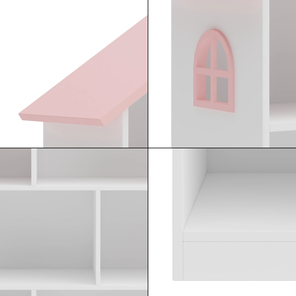 Libreria Vipsali per Cameretta a Forma di Casa 107 x 83 x 30 cm - Bianco / Rosa [en.casa]
