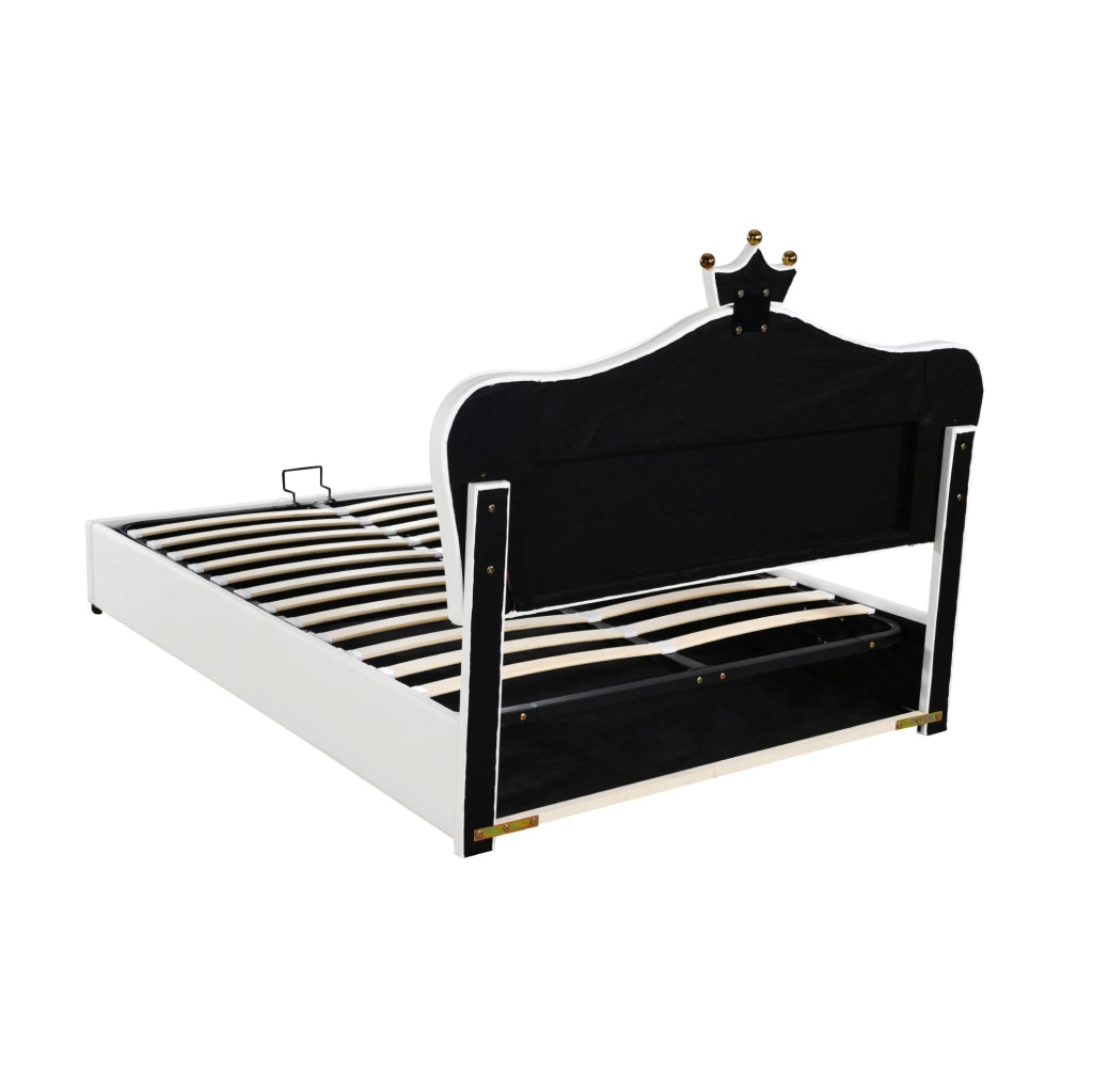 Letto imbottito per bambini 140x200 cm con contenitore; LED e testiera a conchiglia in PU bianco