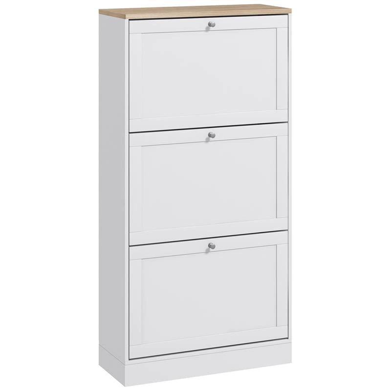 SCARPIERA SALVASPAZIO A 3 CASSETTI CON RIPIANI REGOLABILI SU 2 LIVELLI, IN LEGNO, 60X23.5X115 CM, BIANCO