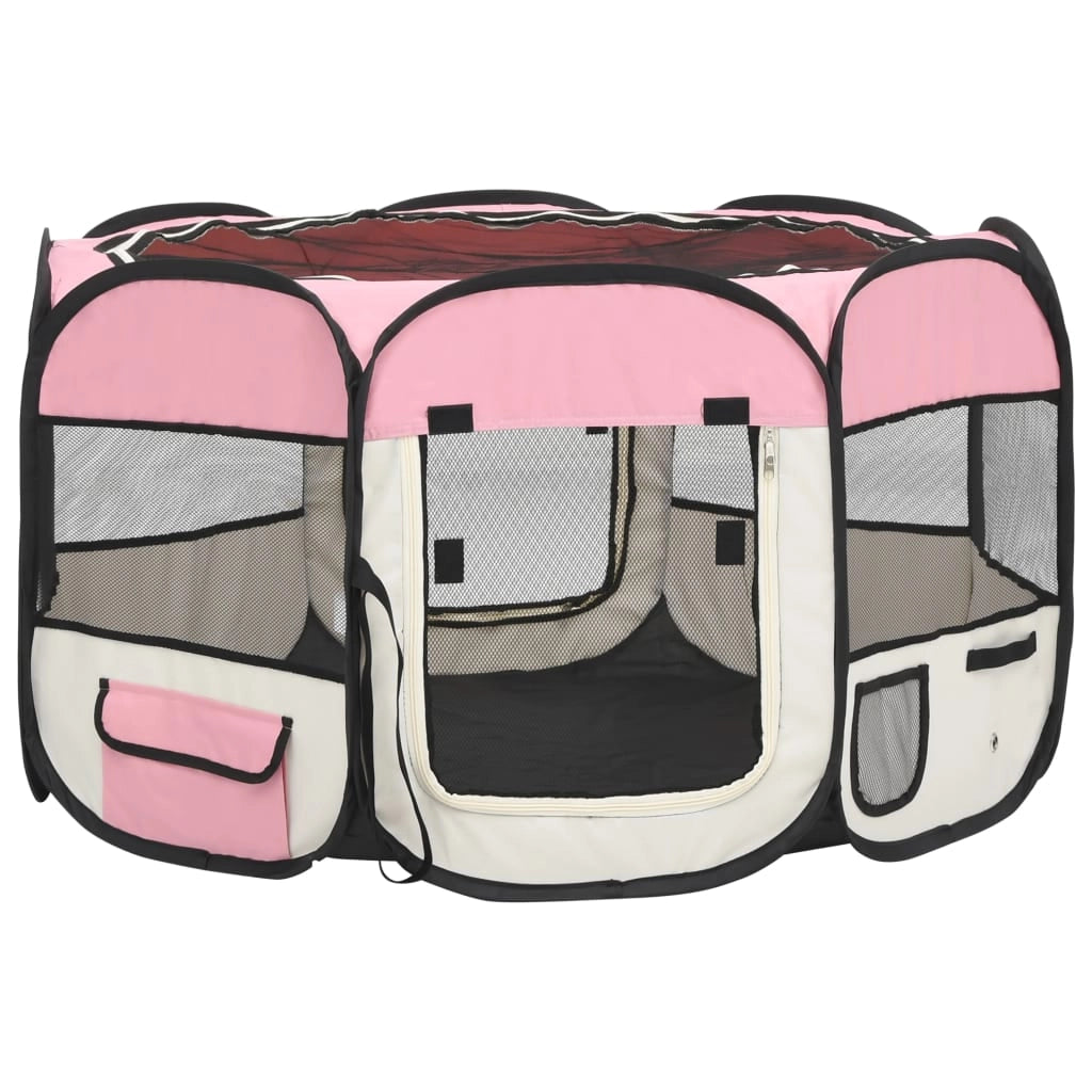 Box pieghevole per cani con borsa per il trasporto 110 x 110 x 58 cm rosa 02_0001730