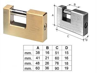 LUCCHETTO RETTANGOLARE IN OTTONE 2800- - mm.51 (2850) - 1 pezzi POTENT
