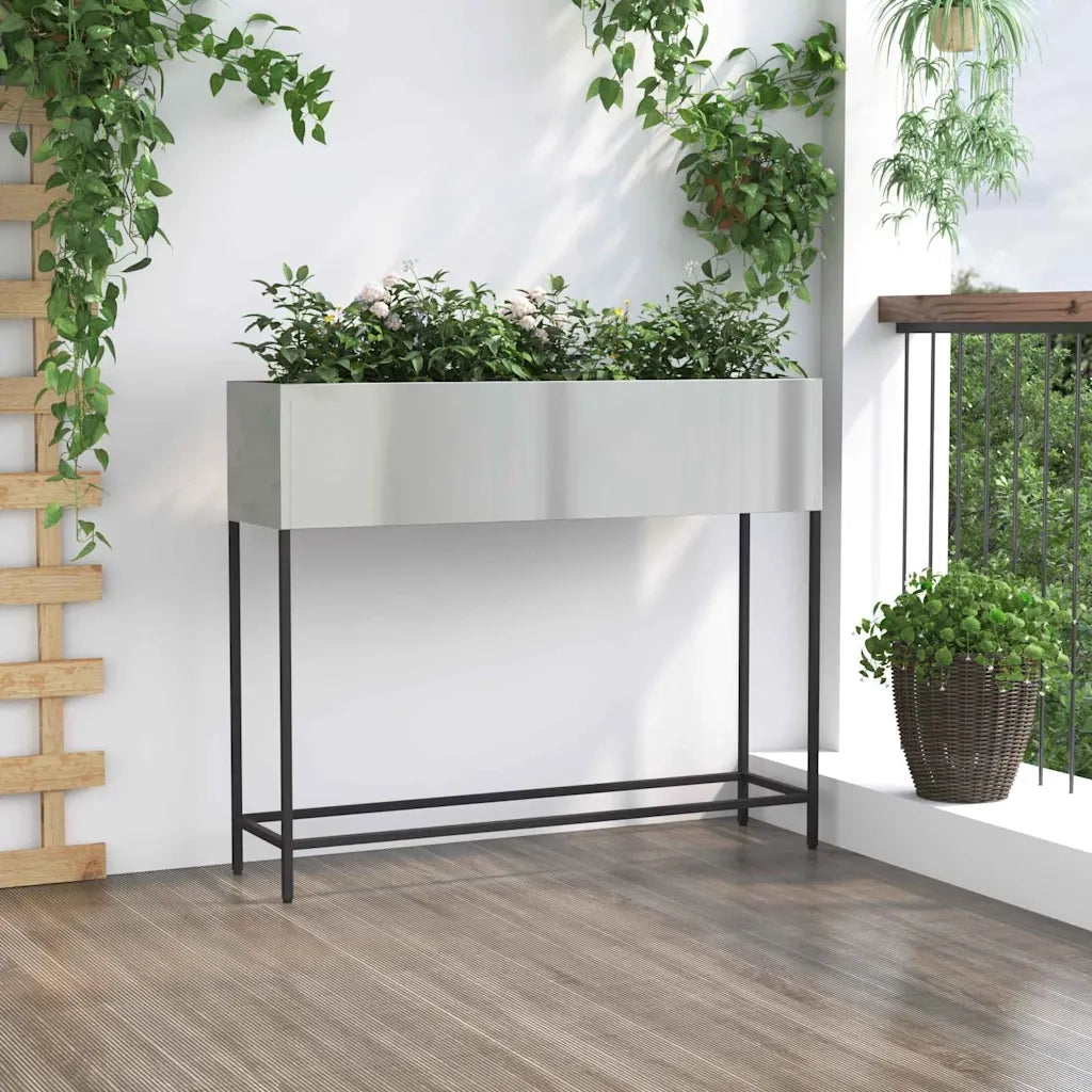 Fioriere | Cassetta per fiori | Vaso da Giardino Rialzato Argento 100 x 26 x 82 cm