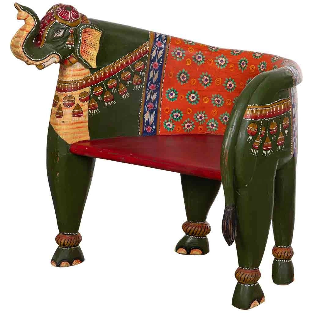 Panca elefante legno dipinto multicolore 89x80x92h cm