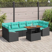 Set da Pranzo per Giardino con cuscino 8 pcs Nero e Teal