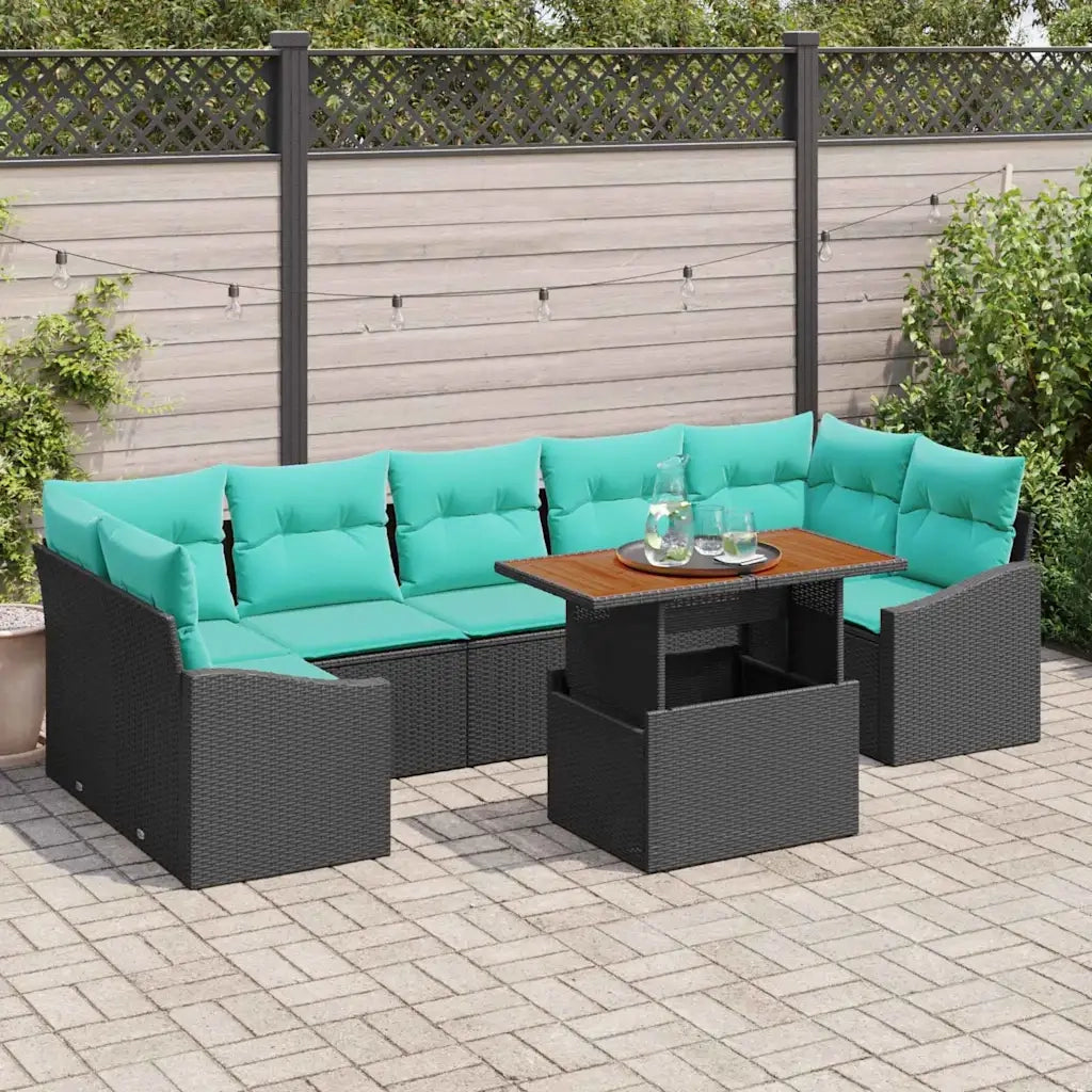 Set da Pranzo per Giardino con cuscino 8 pcs Nero e Teal