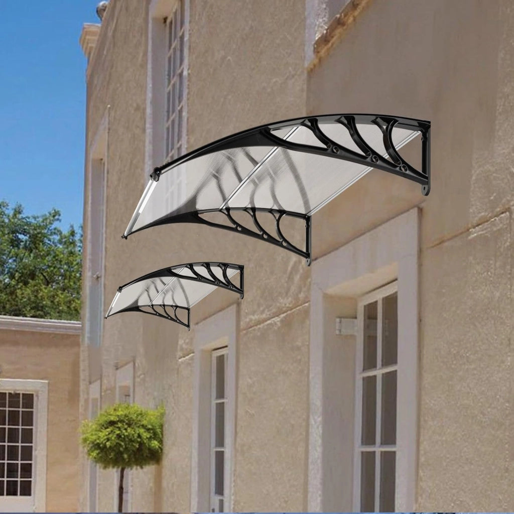 Tettoia per Porta Finestra, Pensilina Tettoia per Porta in Policarbonato, per Protezione da Sole, Pioggia, Neve, per Balcone, Finestre e Porte (102 x 99 x 28 cm,Grigio)