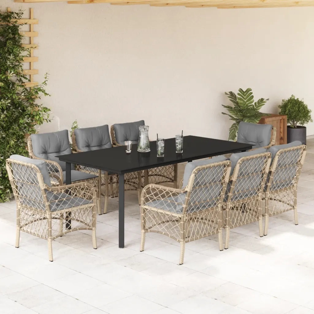Set Pranzo da Giardino 9 pz con Cuscini Beige Misto Polyrattancod mxl 111206