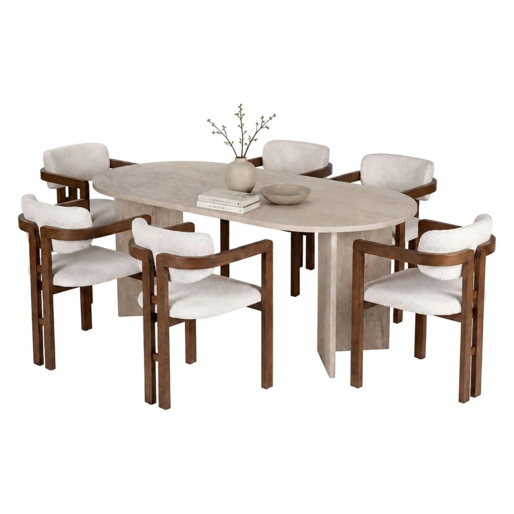 Nohanoso, set Tavolo e Sedie 6 Posti, Beige Marmo