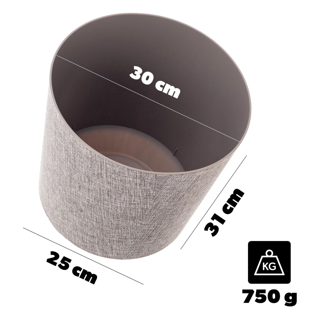 Vaso da fiori KADAX, rotondo, color tortora, con motivo in tessuto, 30 cm