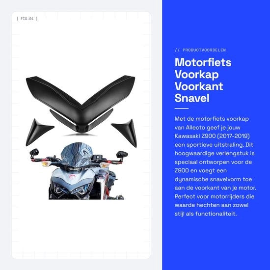 Kit di protezione per il cofano - Estensione del parafango - Estremità del cofano - Per Kawasaki Z900 2017-2019 - Alta qualità ABS Plastica - Nero - Incluso adesivo 3M - Copertura del cofano