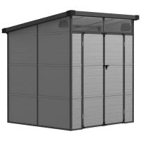 Casetta da Giardino in Plastica Porta Attrezzi con Finestre, Prese d'Aria e Blocco, 1.9x1.9 m, Grigio Chiaro