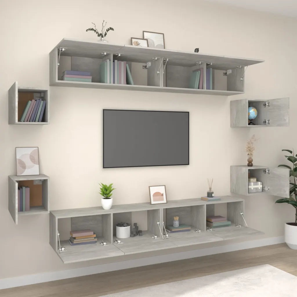 Set Mobili Porta TV 8pz-Set di 8 Credenza per TV Grigio Cemento in Legno Multistrato 192682