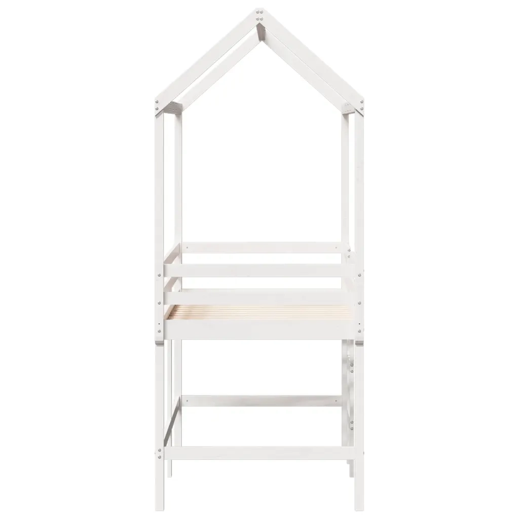 Letto Soppalco con Scala e Tetto Bianco 90x190 cm Massello Pino