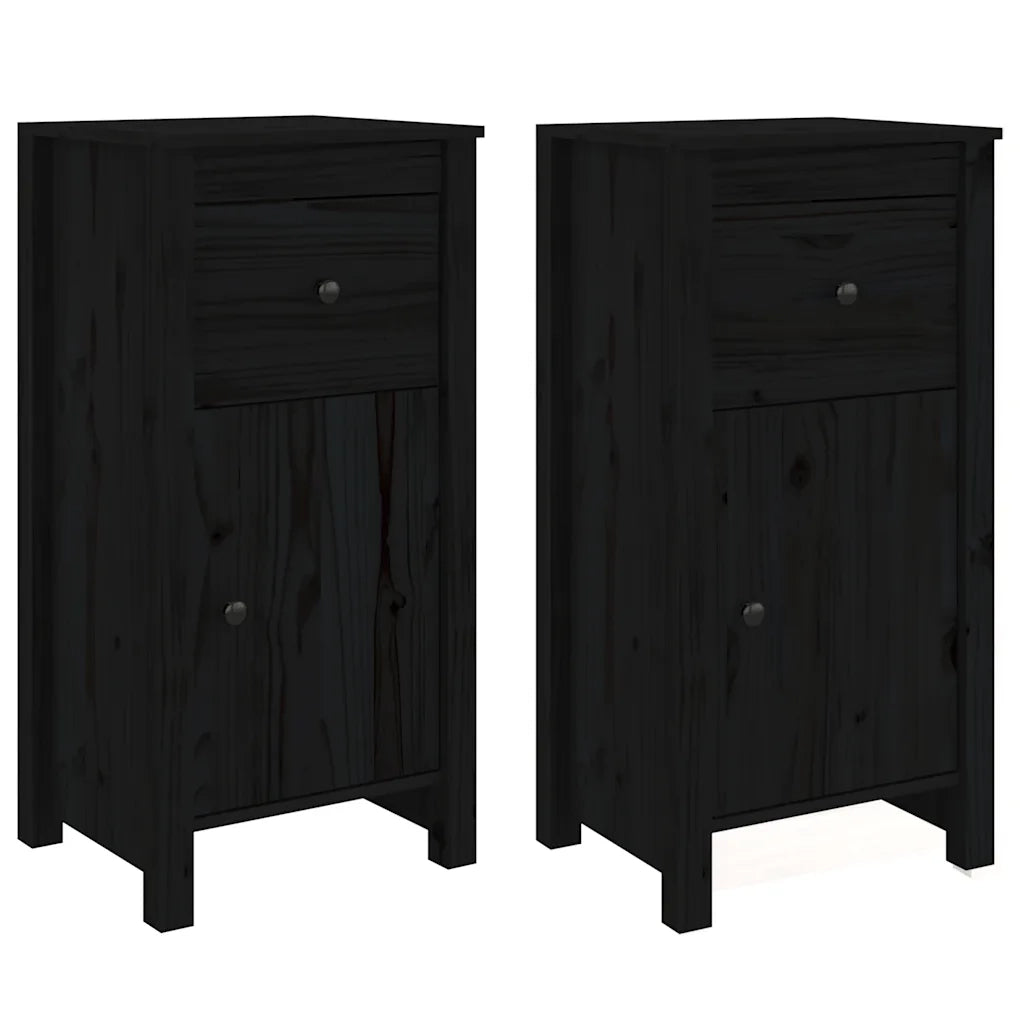 Credenze 2 pz | Madia | Buffet da pranzo | Armadio da pranzo Nere 40x35x80 cm in Legno Massello di Pino
