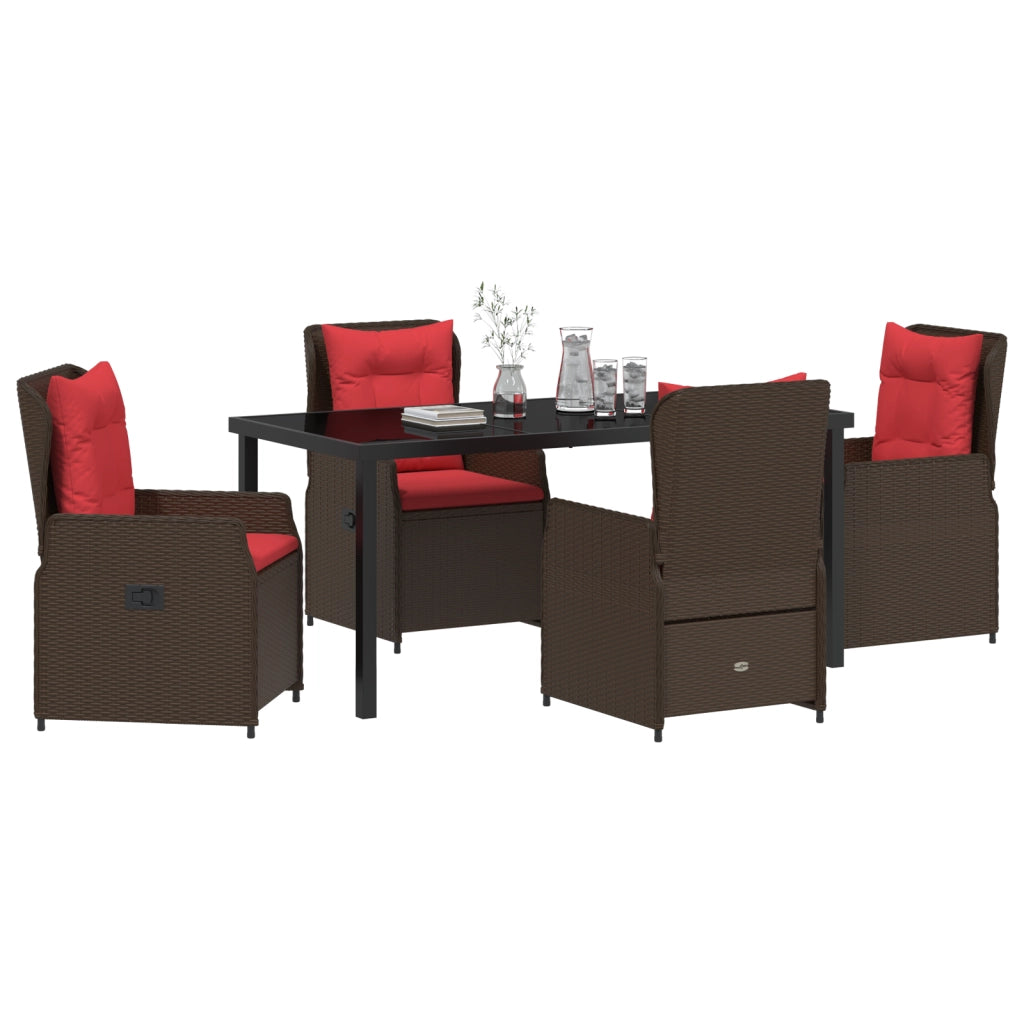 Set da Pranzo da Giardino 5 Pezzi Marrone Polyrattan