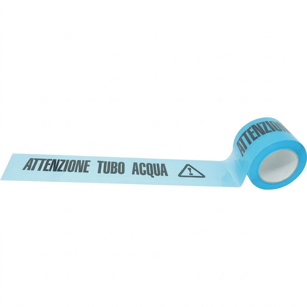 NASTRO SEGNALETICO ATTENZIONE TUBAZIONI ACQUA cm. 10x200 mtl. col. Azzurro