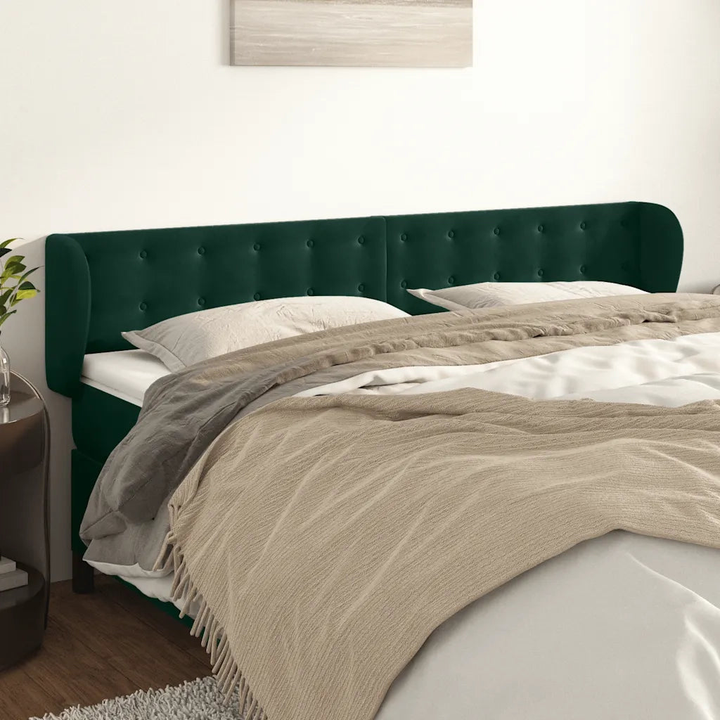 Testiera ad Orecchio-Testata con Orecchie Verde Scuro 163x23x78/88 cm in Velluto 664161