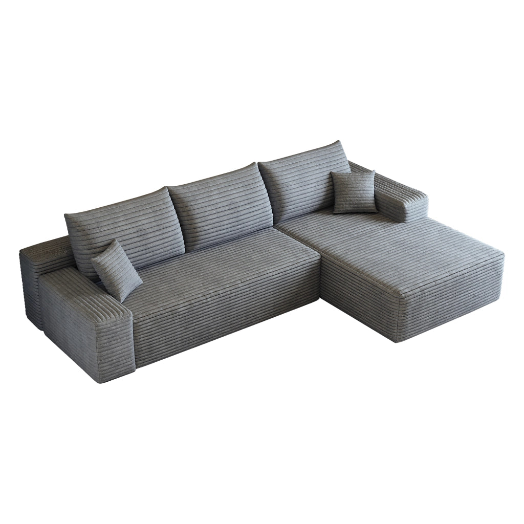 Divano angolare modulare a L - con seduta profonda - in tessuto grigio - 270×175×83 cm