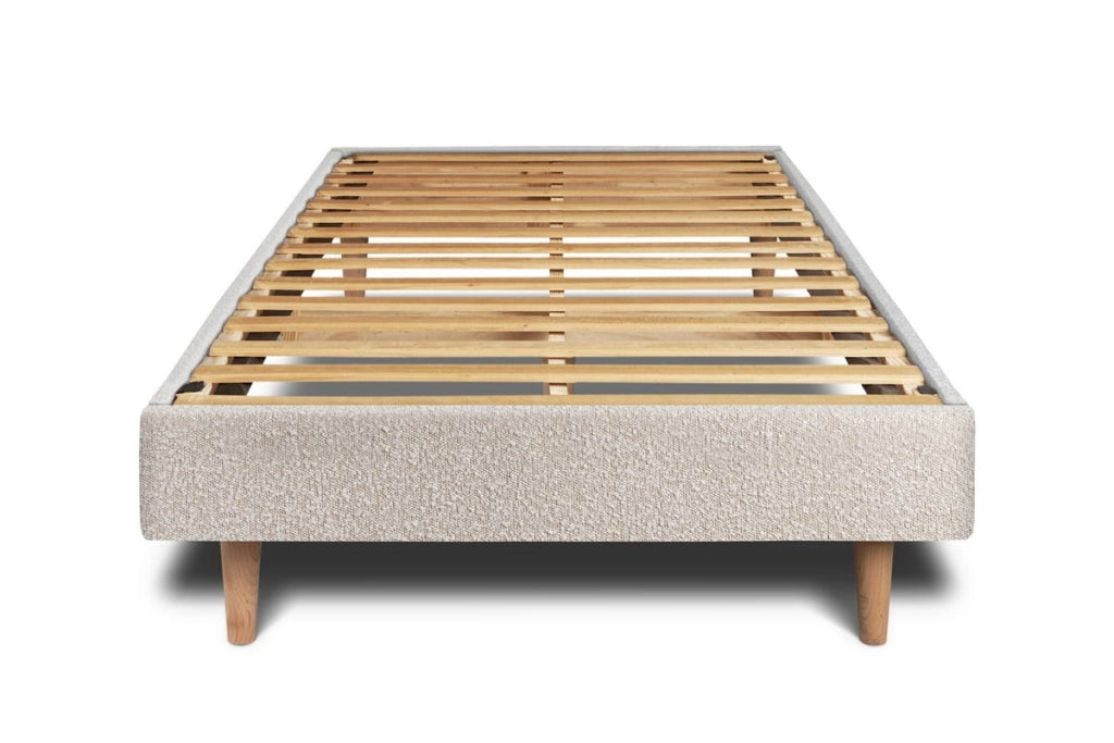 Letto 90x190 cm con testiera in linea - tessuto bouclé