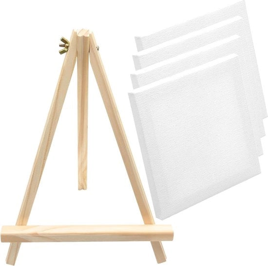 Set di 4 pannelli di tela di canapa bianchi ingranditi - 100% cotone - pannelli di tela per artisti pre-stirati per dipingere - con cavalletto - grande tela da dipingere 20 x 20 cm