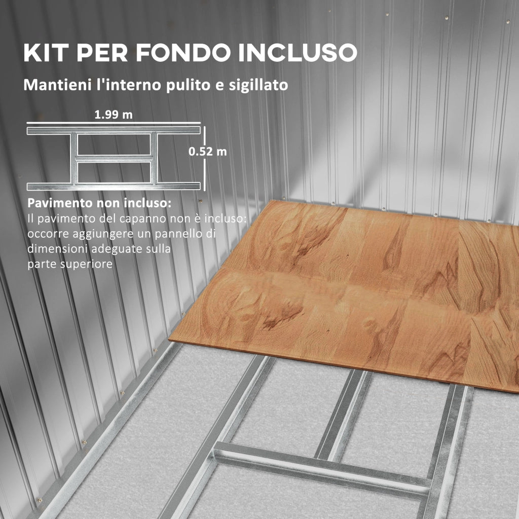 Casetta Box da Giardino 213x130x172 cm con Tetto Inclinato 2 Ingressi e Prese d'Aria in Acciaio Zincato Grigio
