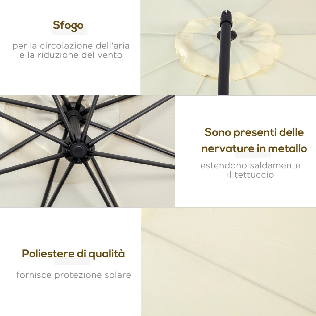 Ombrellone Decentrato da Giardino in Alluminio 3M con Protezione UV Beige