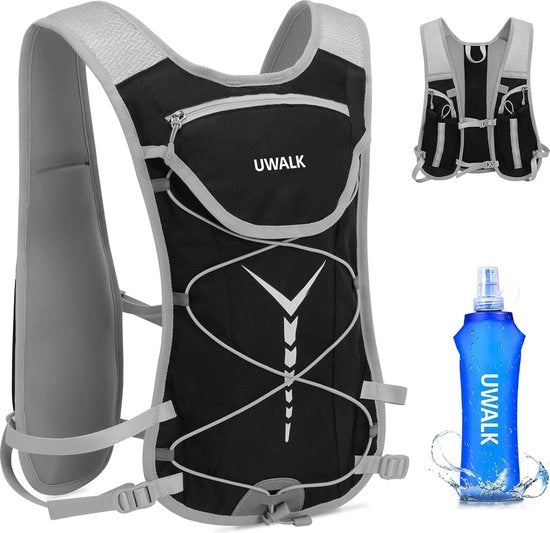 Vestito da corsa per donne e uomini: borraccia, zaino da corsa con capacità di 8 litri inclusa bottiglia da 500 ml - ideale per la corsa, il maratona, la camminata e la bicicletta