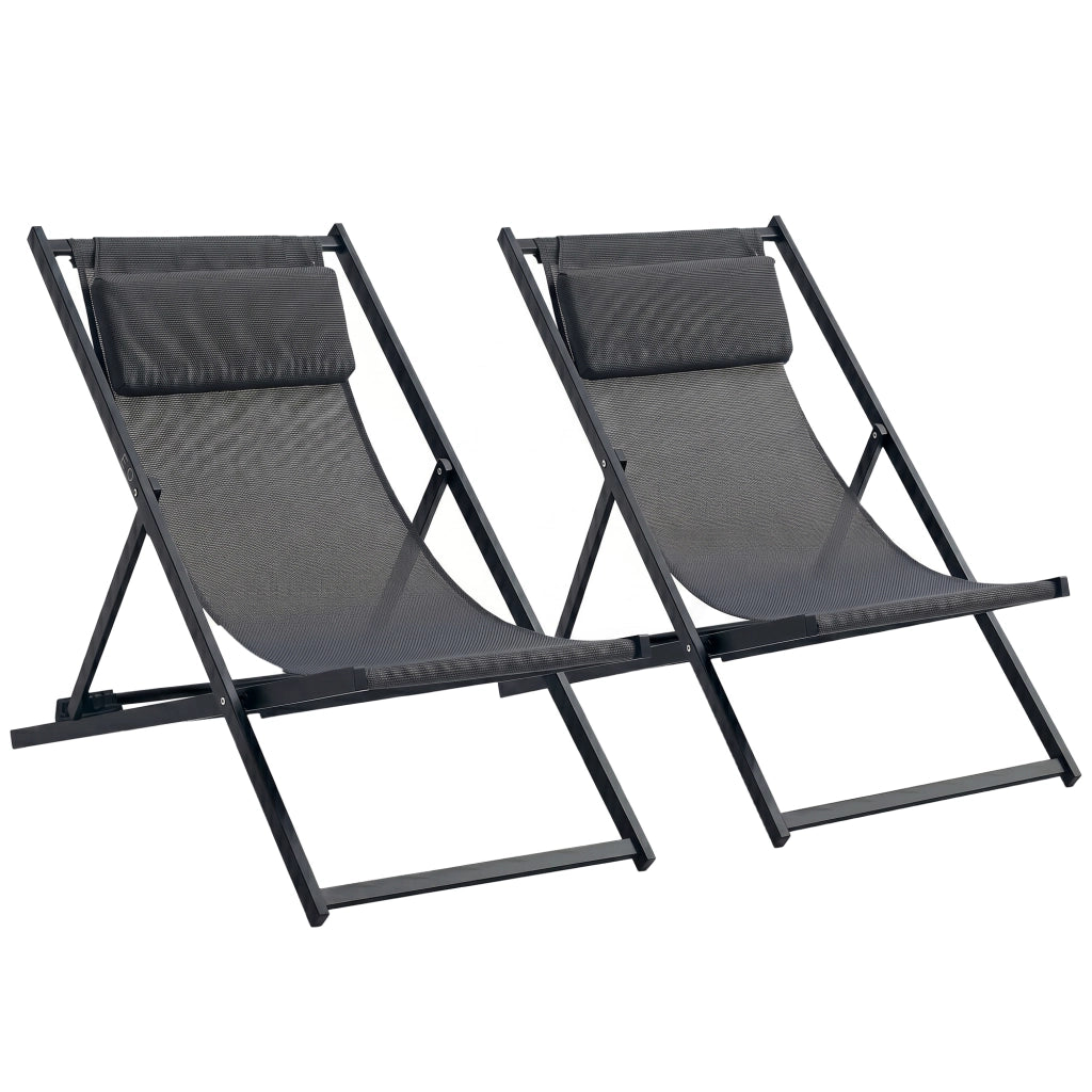 Set 2 Poltrone Pieghevoli ¨C zephmum ¨C Grigio Alluminio 60x100x85 cm