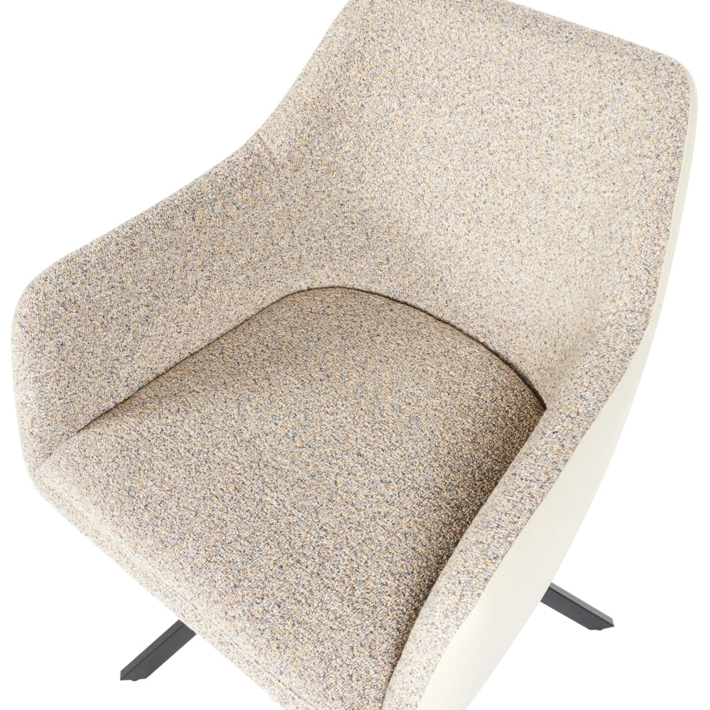 Set di 2 sedie in poliestere beige e finta pelle con gambe in metallo per la sala da pranzo