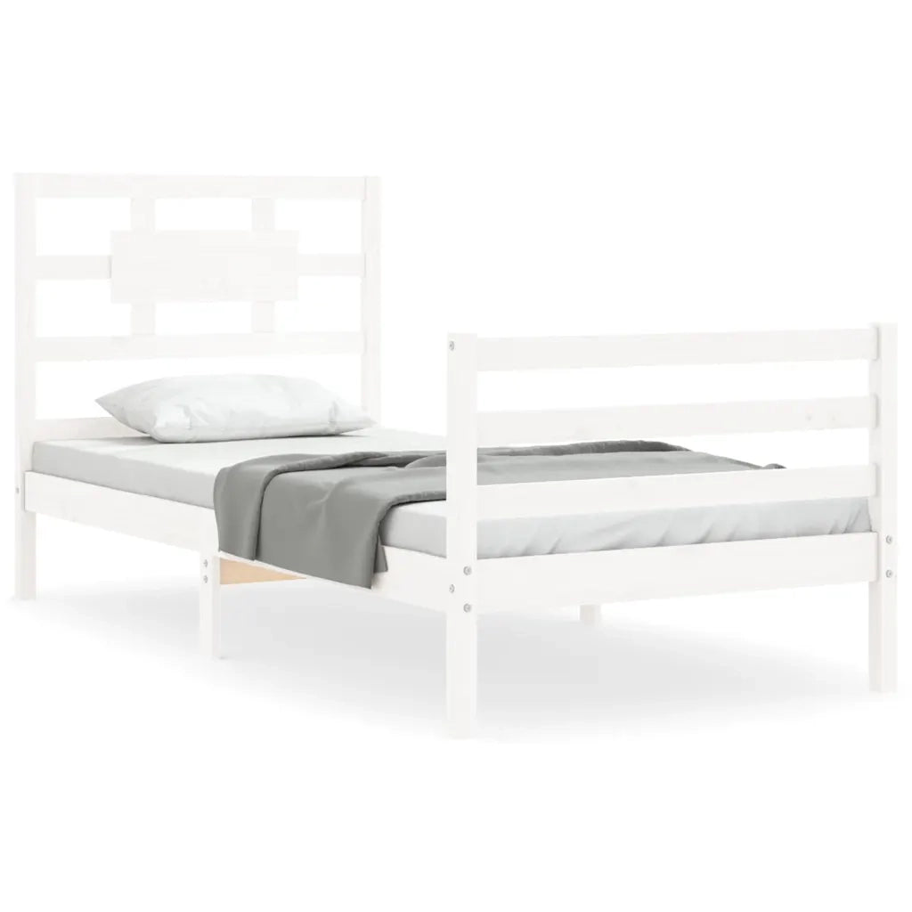 Giroletto con Testiera-Struttura Letto con testiera Bianco Single in Legno Massello 148148