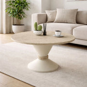 Tavolino da salotto Lepper con piano travertino e base cashmere