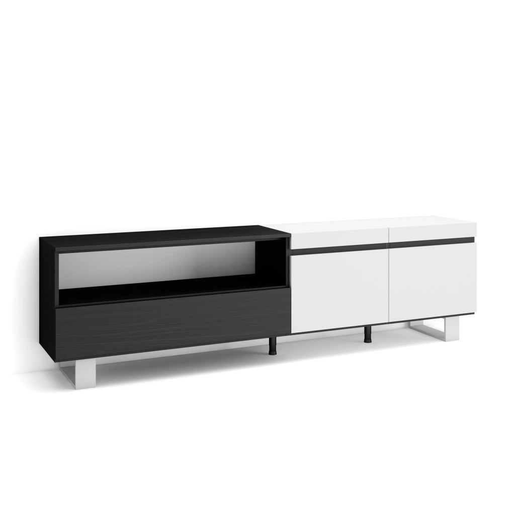 Mobile TV, 200x35x57cm, soggiorno, Per TV fino a 80", Design industriale, Bianco e nero RF2161