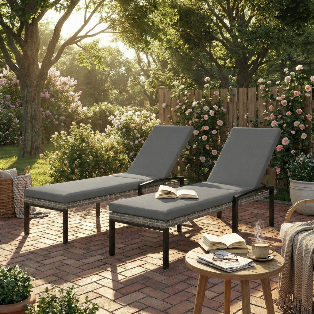 Set di 2 poltrone regolabili in rattan in 5 posizioni massimo 120kg grigio