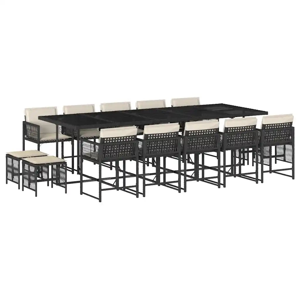 Set da Pranzo da Giardino 15 pz con Cuscini Nero in Polyrattan 3211530