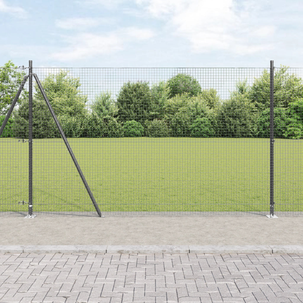 Recinzione in Rete Saldato con 7 Pali Flangiati Grigio 1,4 x 10 m Acciaio