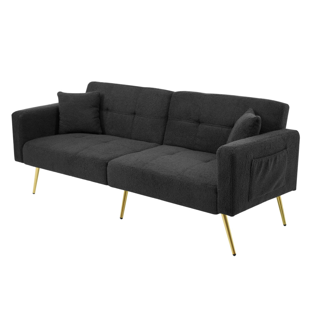 Divano Letto con Schienale Regolabile, Tasche Laterali e Cuscini, in Tessuto Bouclé Grigio Antico 175 × 64 × 72 cm