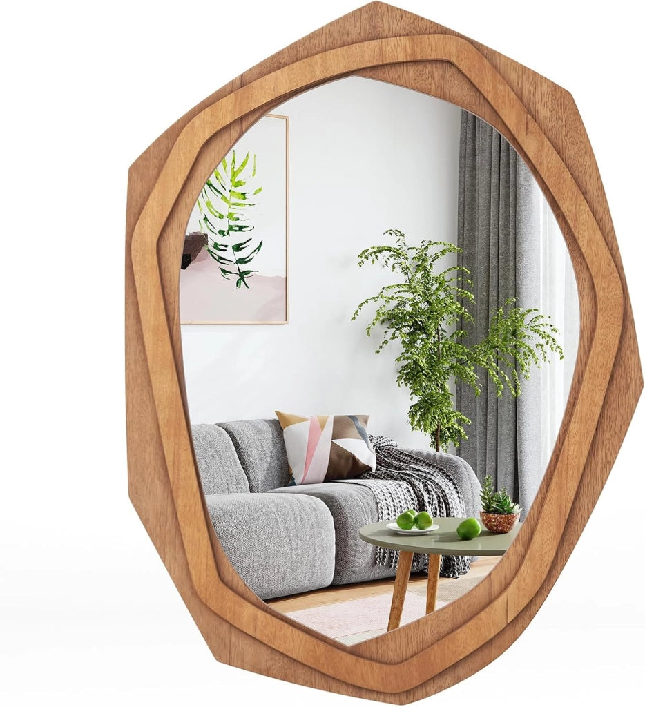 Specchio da Parete Irregolare 89,5 x 66 cm, Specchio Decorativo in HD con Cornice Rustica, Design Astratto, per Bagno Soggiorno Ingresso Sala da Pranzo (89,5 x 66 CM)