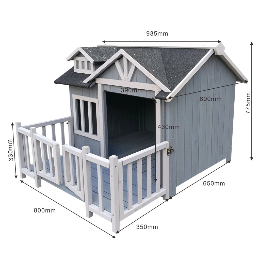 Cuccia per cani Luxus XL con patio in legno per uso esterno