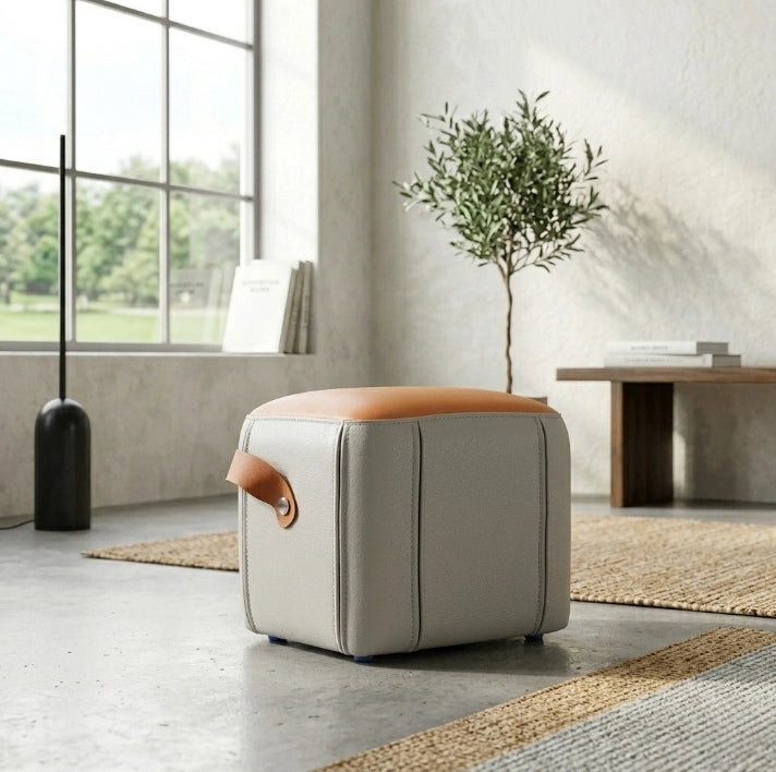 Pouf moderno con maniglia in PU grigio