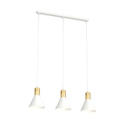 Lampadario 3 Luci Heimdall In Acciaio Bianco E Paralumi Conici Bianco E Oro