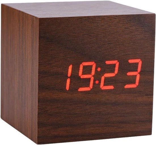 Orologio Digitale in Legno con Visualizzazione della Temperatura e Display a LED - Compatto e Stilistico per la Casa e il Viaggio