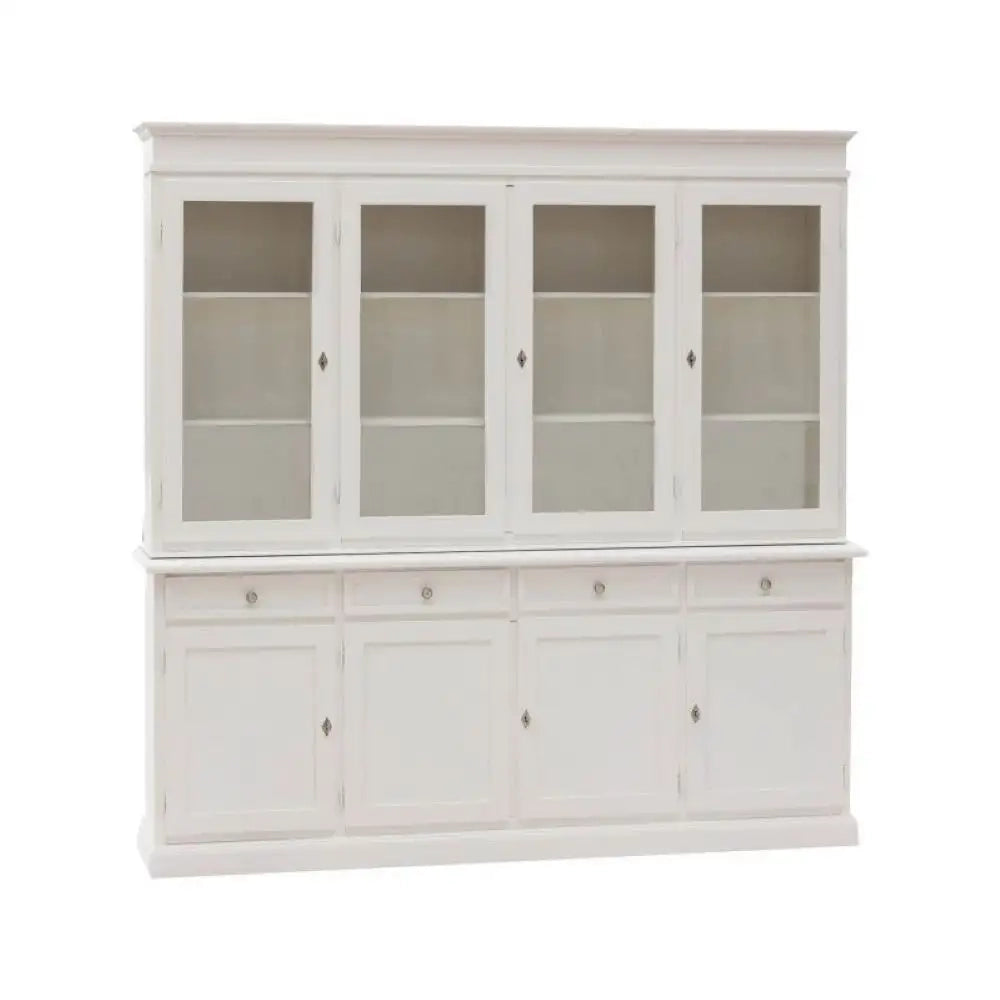 Cristalliera 8 ante 4 cassetti arte povera in legno massello e mdf con rifinitura in bianco 205x42x205 H