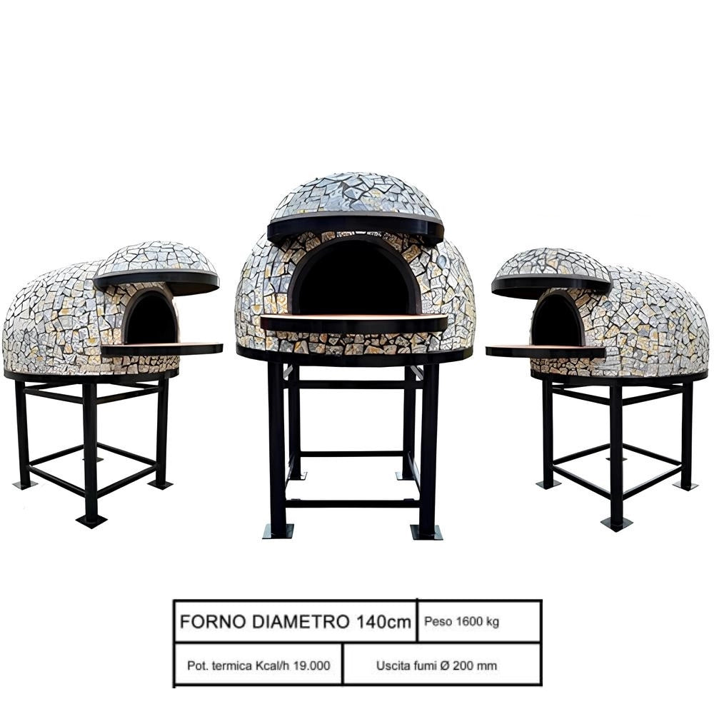 Forno legna artigianale diametro 140 cm capienza 8/9 pizze vietri con base ferro
