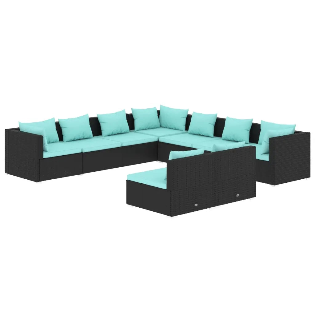 Set Divani da Giardino 9 pz con Cuscini in Polyrattan Nero cod mxl 30026