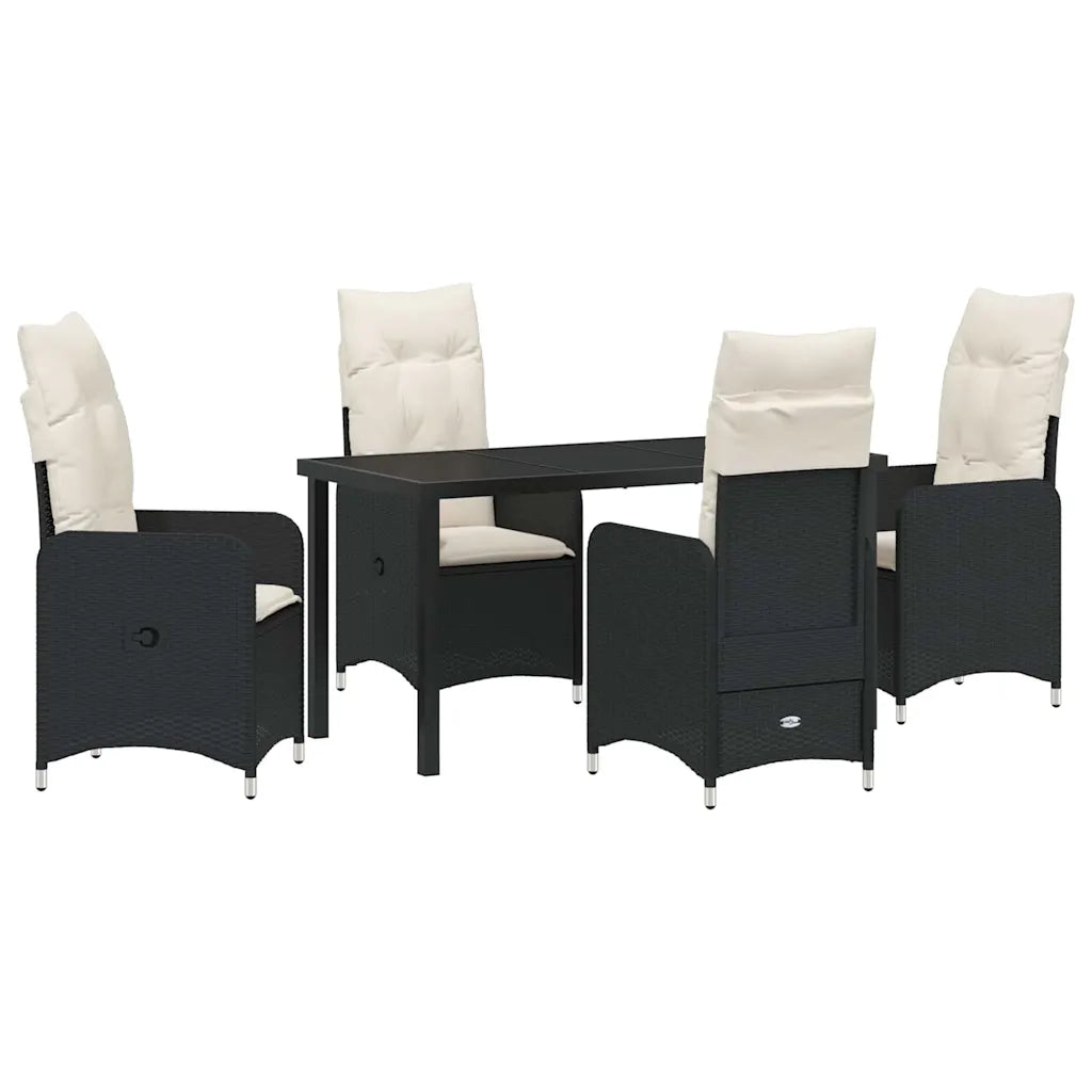 Set da Pranzo per Giardino con cuscino 5 pcs Nero polyrattan 3379634