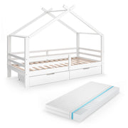 Vitalispa Letto montessori bambini Bianco 200 x 90 cm con cassetti e materasso