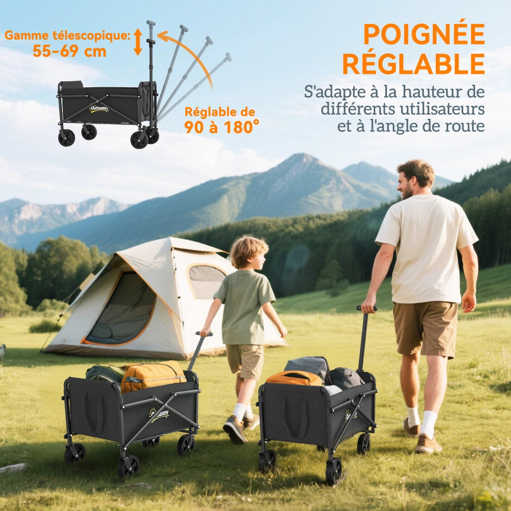 Carrello da giardino con sacchi e ruote ¨C zephmum ¨C nero 64x40x60-84 cm