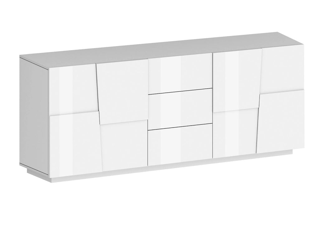 Credenza 4 Ante 3 Cassetti 220x44x86 cm Pongo 4A 3C Bianco Lucido